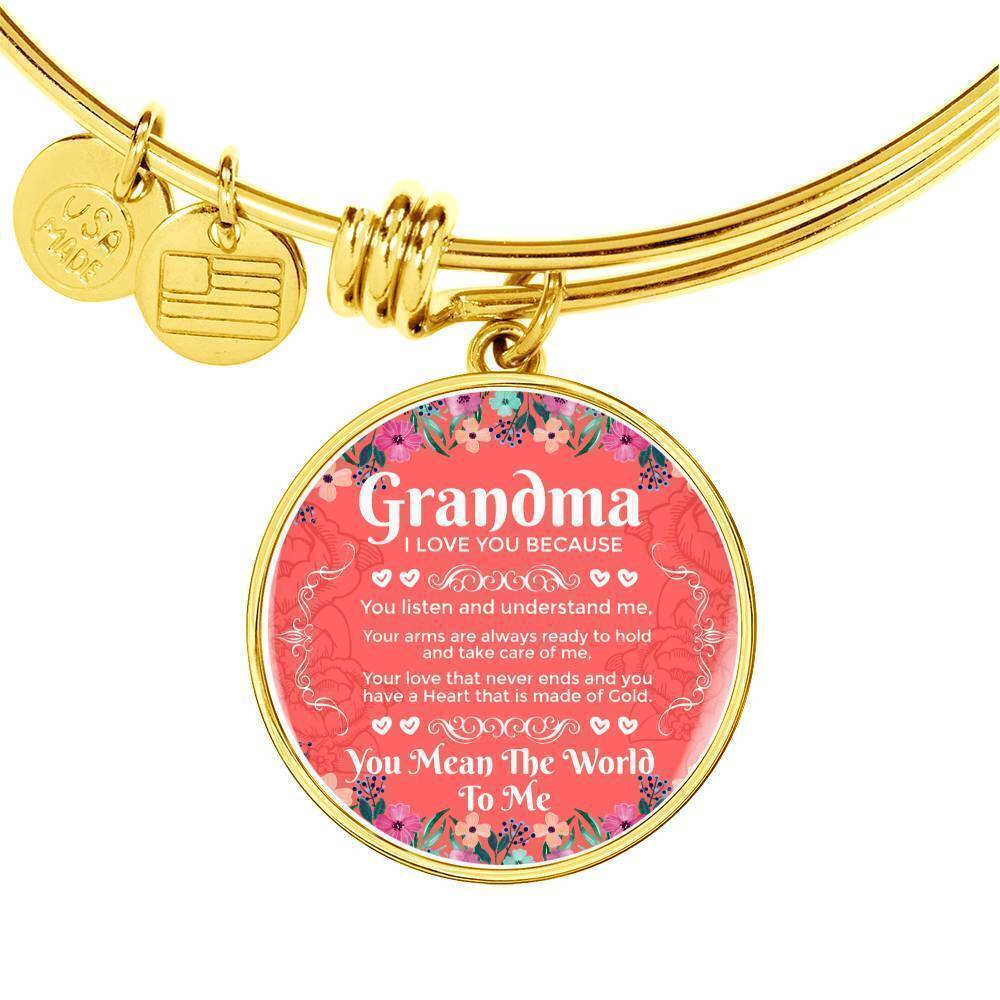 Grandma I Love You Personalized Engraved Gold Circle Bangle Bracelet Custom